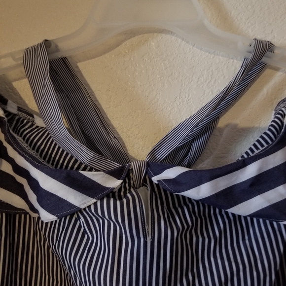J. Crew Off The Shoulder Cropped Blue White Nautical Blouse - Picture 6 of 10